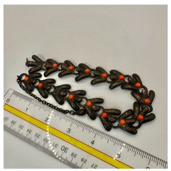 Vintage Rebajes Heavy Mid-Century Modern Copper orange beaded Choker Necklace - Picture 6 of 12
